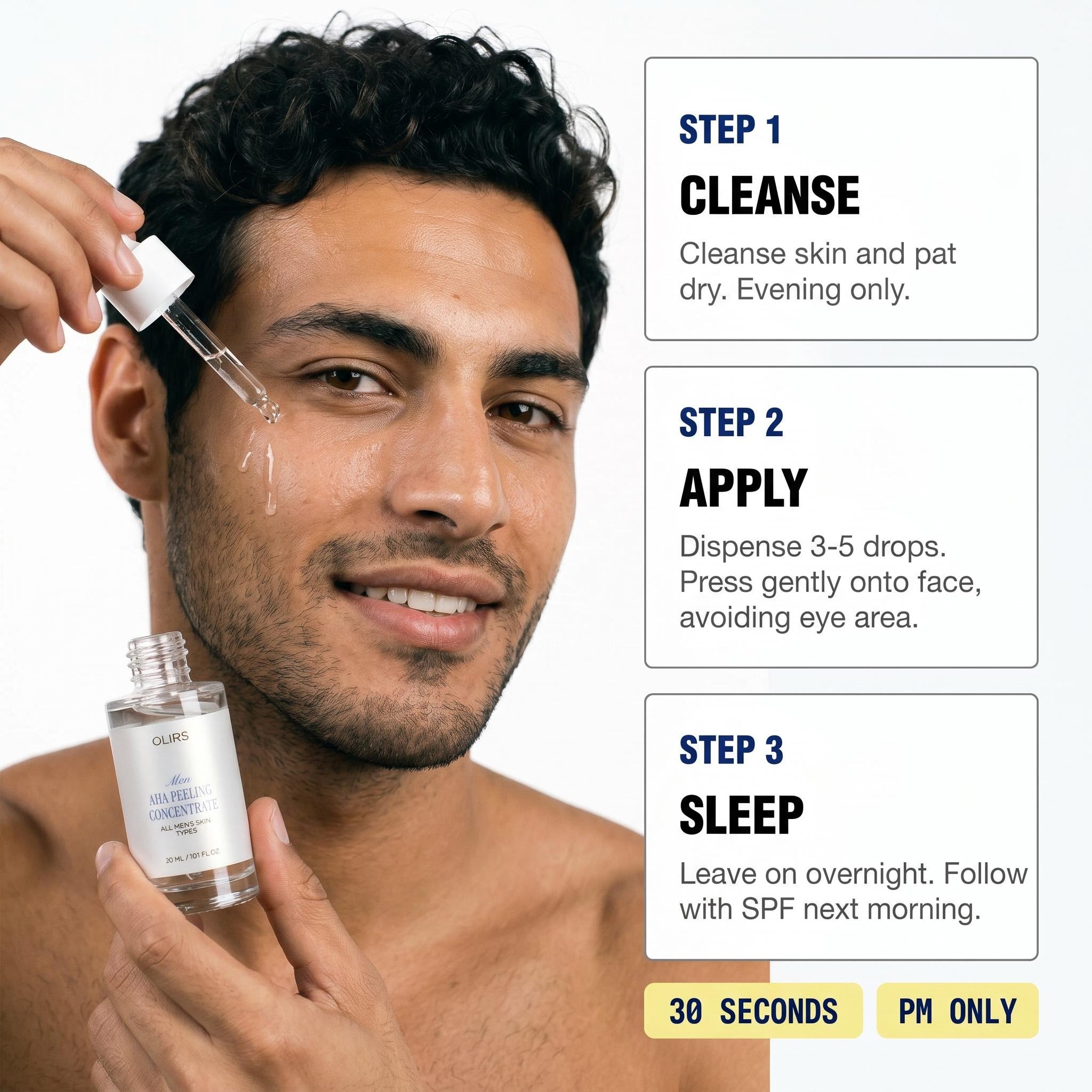 Overnight AHA Peel - How It Works | OLIRS Men's Skincare