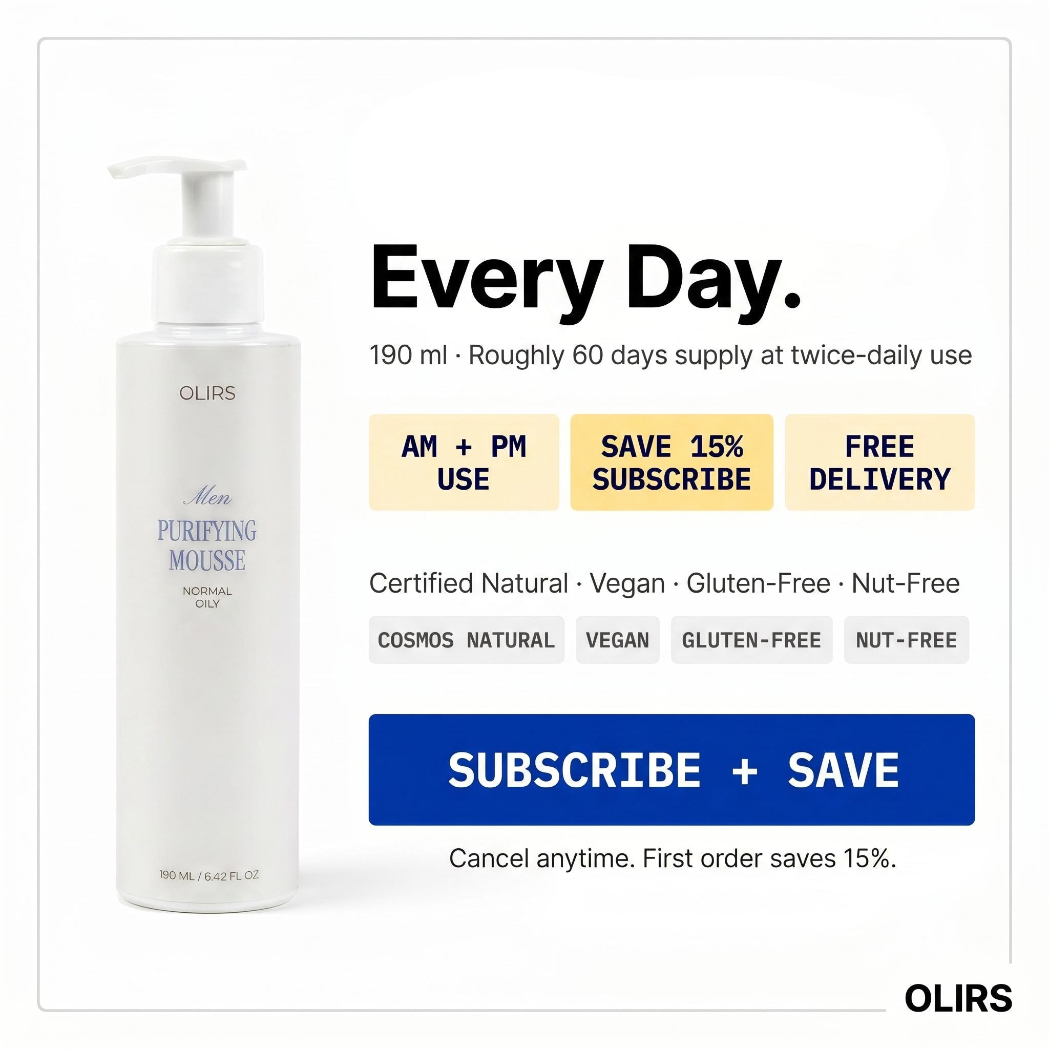 Daily Purifying Face Mousse - Value Badge | OLIRS Men's Skincare
